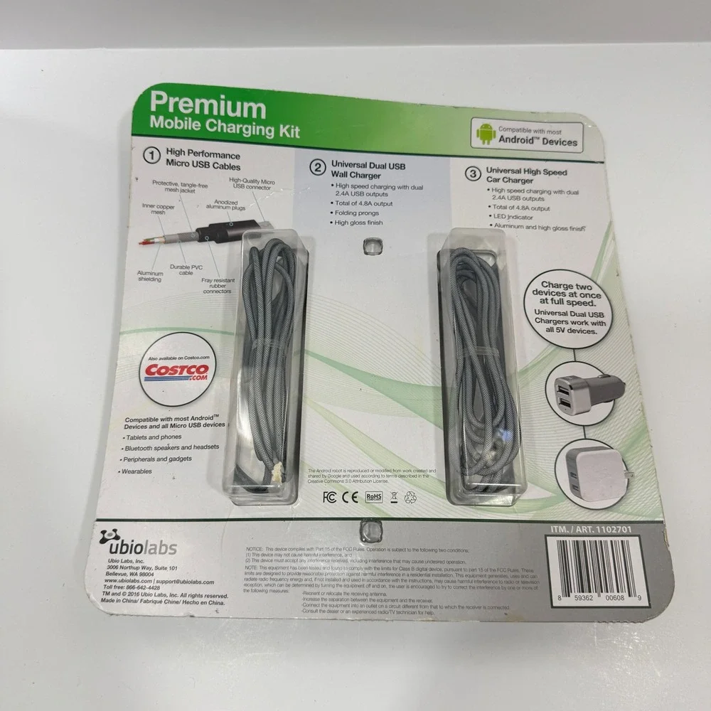 Ubio Labs Charging Kit Unisex OS Silver New Micro USB Wall Car Charger 1102701